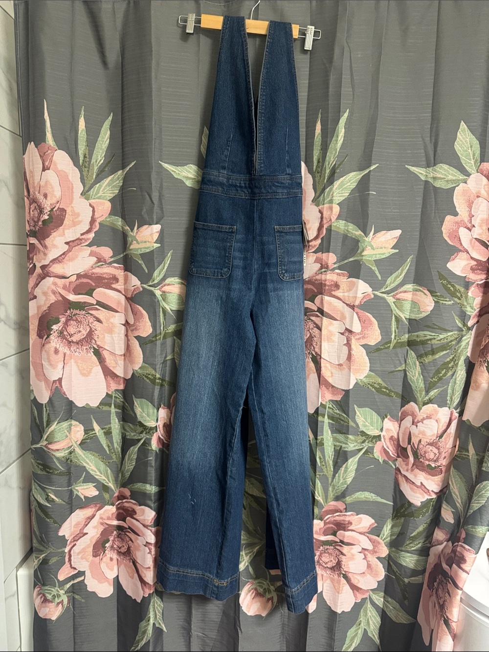 Dollhouse Dark Blue Denim Wide-Leg Overalls